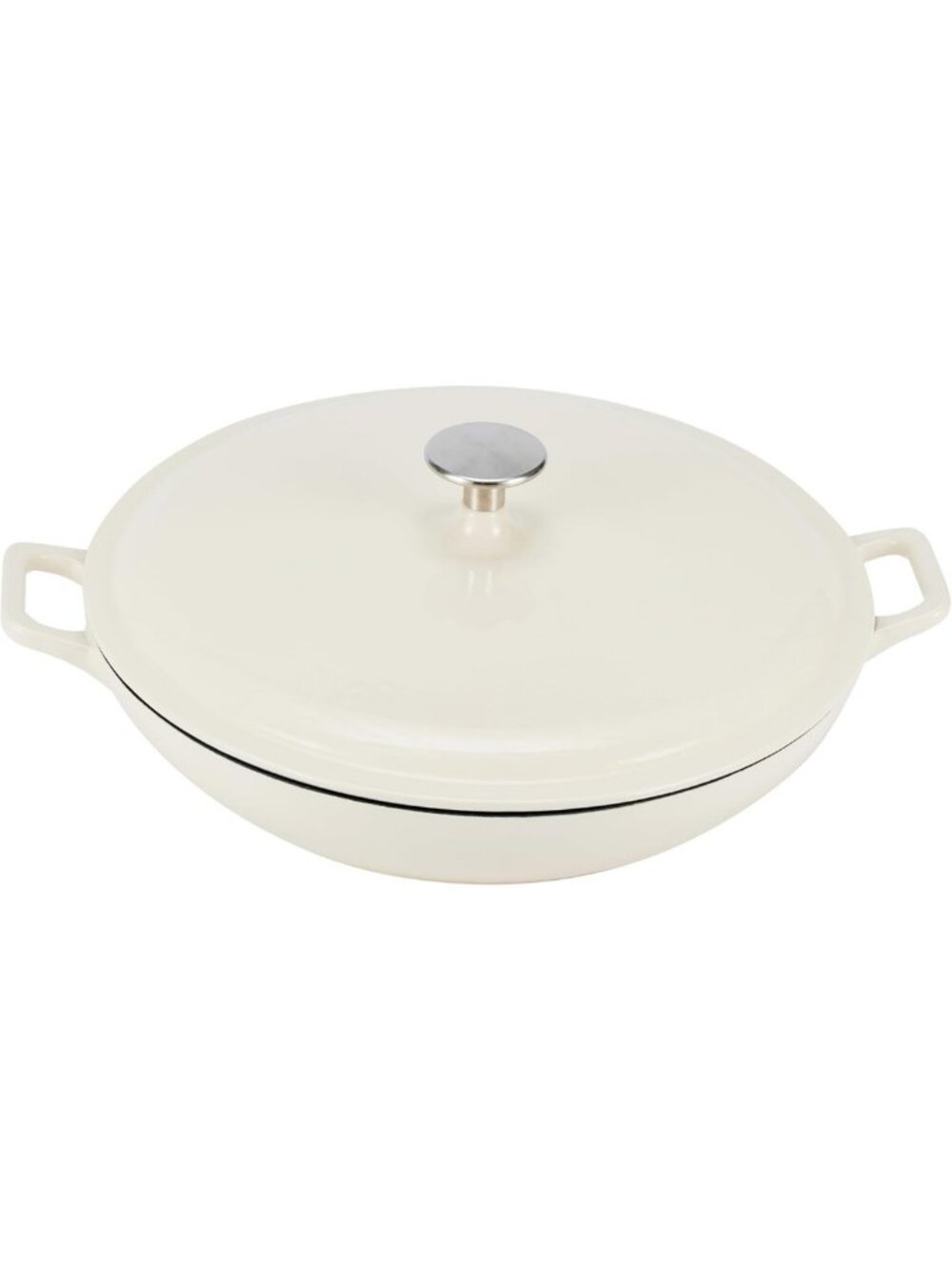 Enameled Cast Iron Round Casserole Skillet with Lid, Oven Safe, 3.3-Quart, White